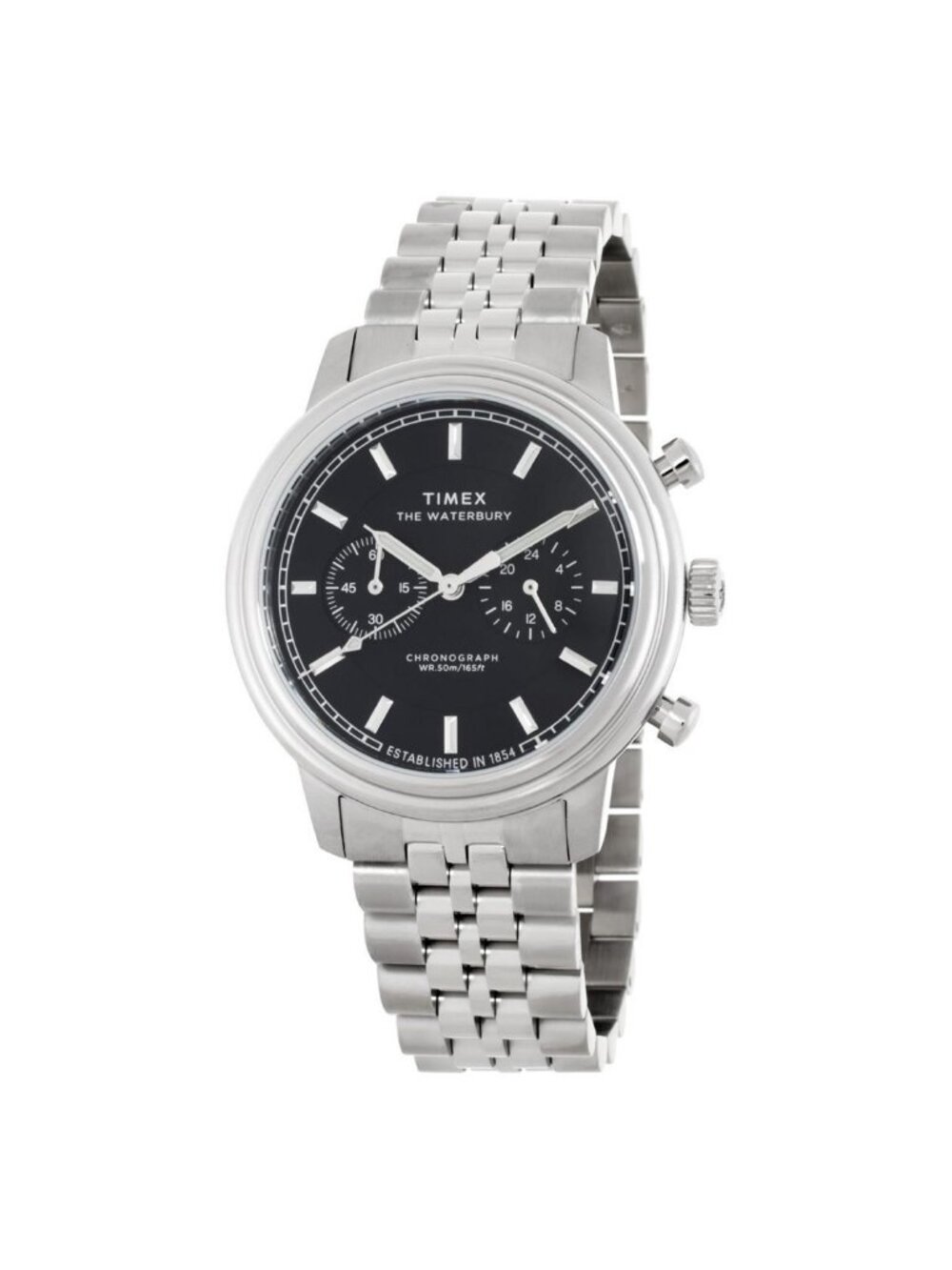 NWT Timex Waterbury Metropolitan Chronograph Quartz Black Dial Men's Watch